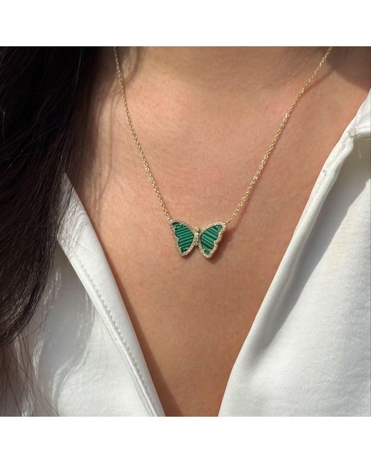 KAMARIA Green Malachite Butterfly Necklace With Crystals