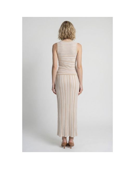 Modenaire Natural Striped Ribbed Knit Set With Fitted Tank And Midi Skirt
