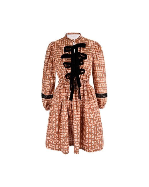 Echo of Pink Orange Amelie Hand Block Print Mini Cotton Dress