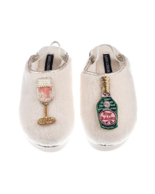 Laines London Multicolor Neutrals Flatform Cloud Closed Toe Slippers With Champagne & Glass Brooches