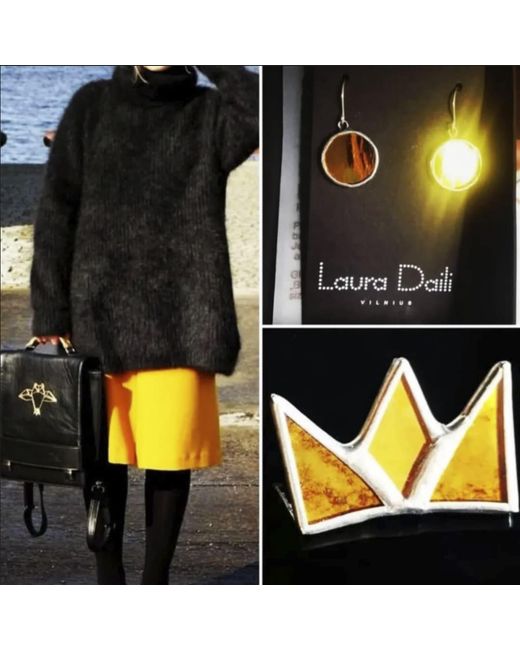 Laura Daili Yellow Golden Crown – Mirror Brooch