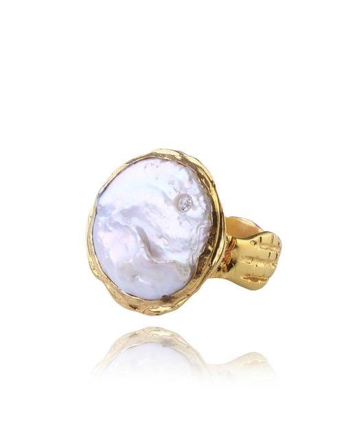Ece London Metallic The Aphrodite Baroque Pearl Ring