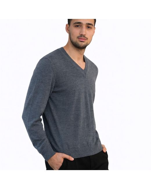 Nuvv Collection Gray V-Neck Merino Wool Sweater Italian Premium Yarn for men