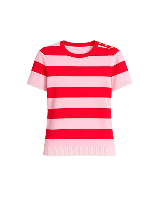 Yumi' Pink Block Stripe Knitted Top With Button Details