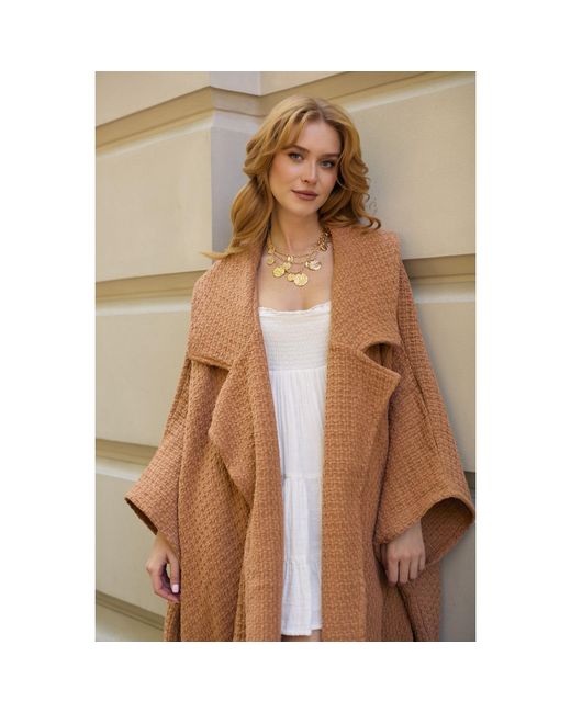 Saachi Brown Comfy Oversized Waffle Knit Collared Camel Jacket