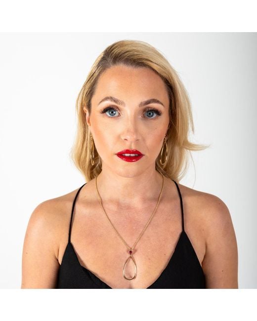 Lucy Quartermaine Metallic Long Petal Drop Necklace With Pear Cut Ruby