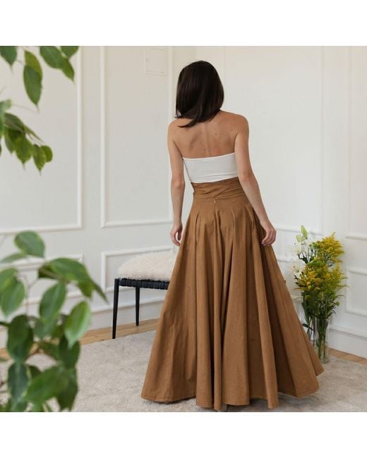 Nikka Place Brown High Waisted Cotton Maxi Skirt With Tie Belt