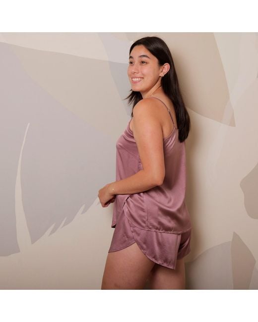 Soft Strokes Silk Purple Pure Mulberry Silk Petal Camisole, V Neck Spaghetti Strap Silk Charmeuse