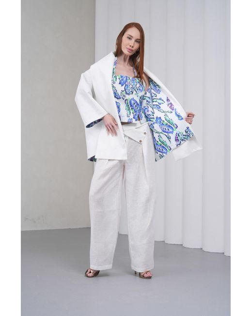 Lumina Eligma White The Duality Linen Reversible Jacket