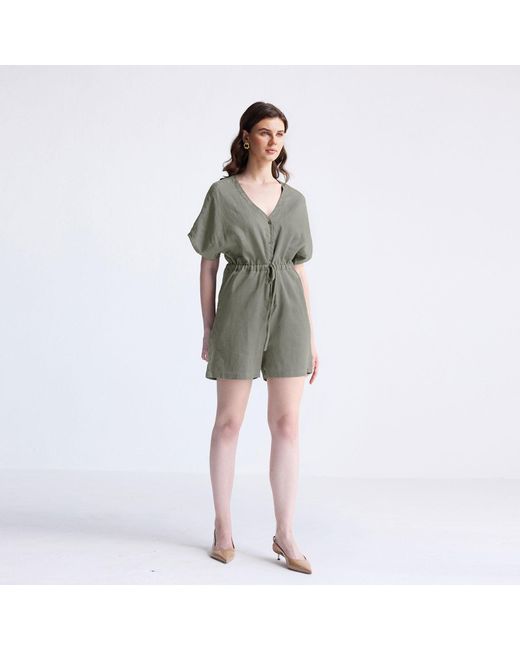REISTOR Green V Neck Drawstring Romper