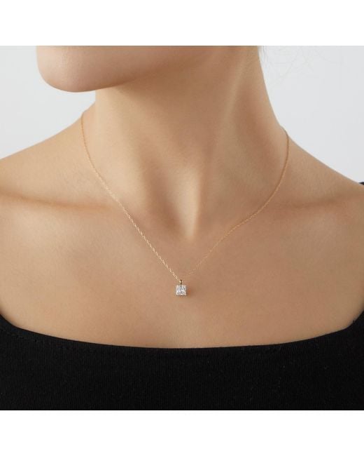 Diamonbliss Metallic Embellished Swarovski Stone Plated Sterling Solitaire Princess Cut Pendant Necklace One Carat