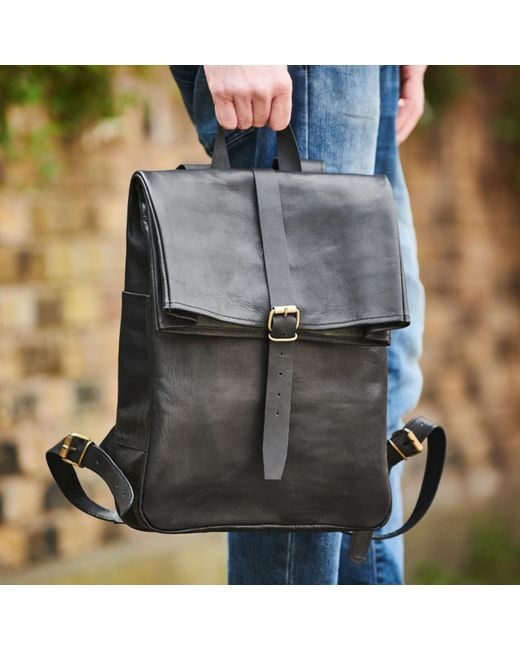 VIDA VIDA Black Leather Roll Top Backpack