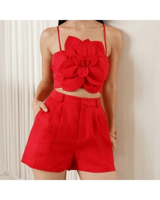 Yumi Kim Red Rhea Linen Short