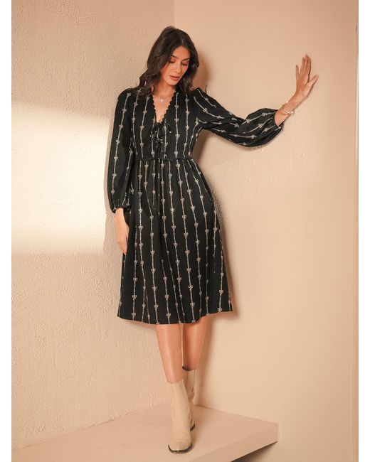 Rose & Nancy Black Beatrix Cord Embroidered Midi Dress