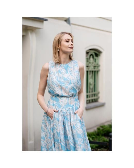 Oh!Zuza Blue Neutrals Wide-Strap Top & Midi Skirt Set