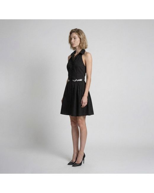 Modenaire Black Embroidered Halter Mini Dress