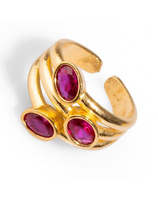Ebru Jewelry Metallic Trio Ruby Gemstone Adjustable Cocktail Ring