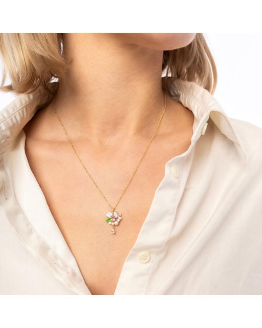 Spero London Metallic Pansy Floral Necklace