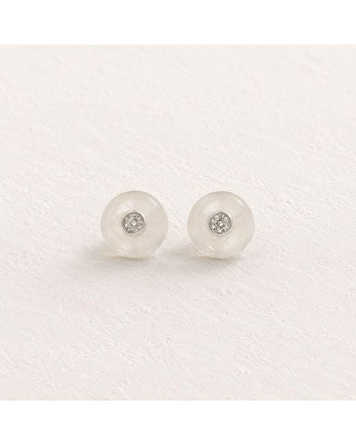 Lily Flo Jewellery White Neutrals Moonstone Diamond Stud Earrings