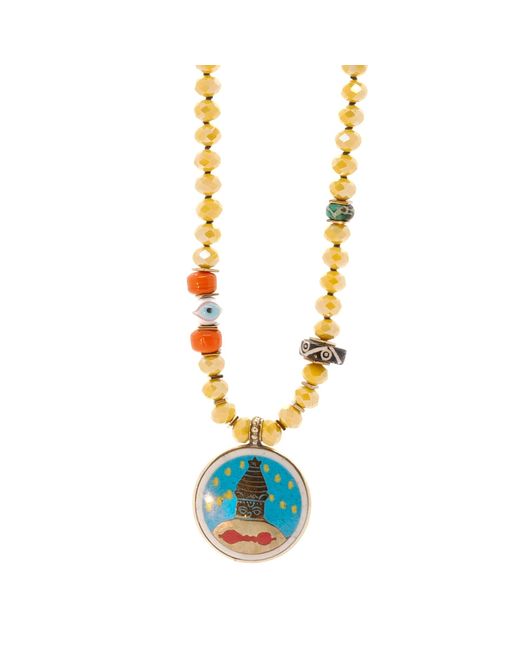 Ebru Jewelry Blue Colorful Nepal Mantra Pendant Beaded Long Necklace