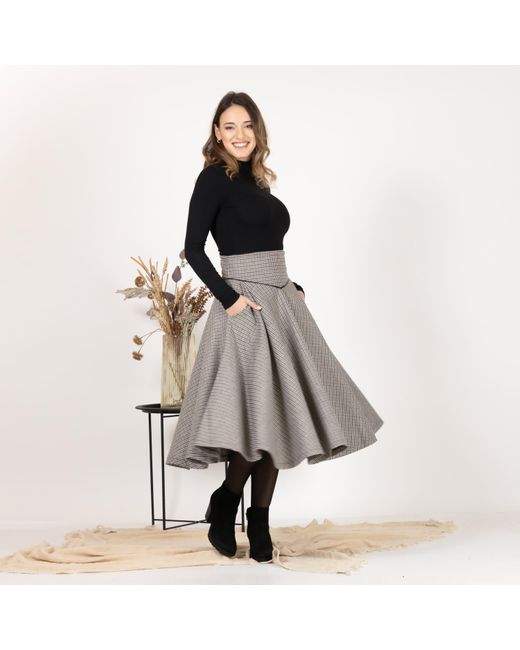 Nikka Place Gray Flare Wool Skirt With High Waist