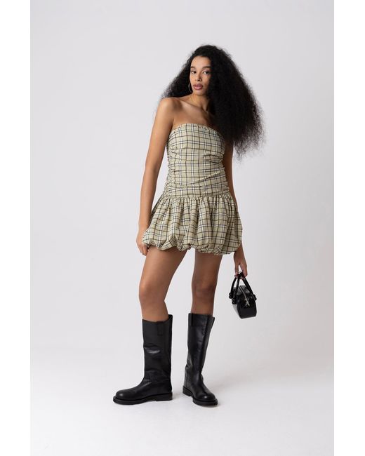 Amy Lynn Metallic Dionne Check Tartan Puffball Mini Dress