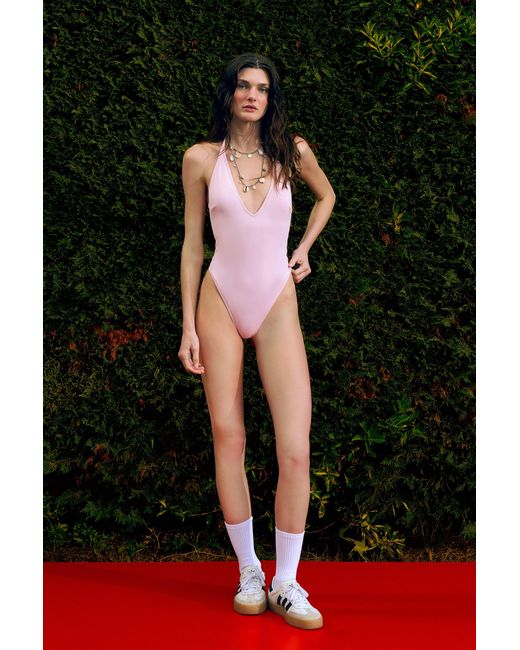 Pcfg Pink The Solar Reflections Low Back V-Neck Swimsuit