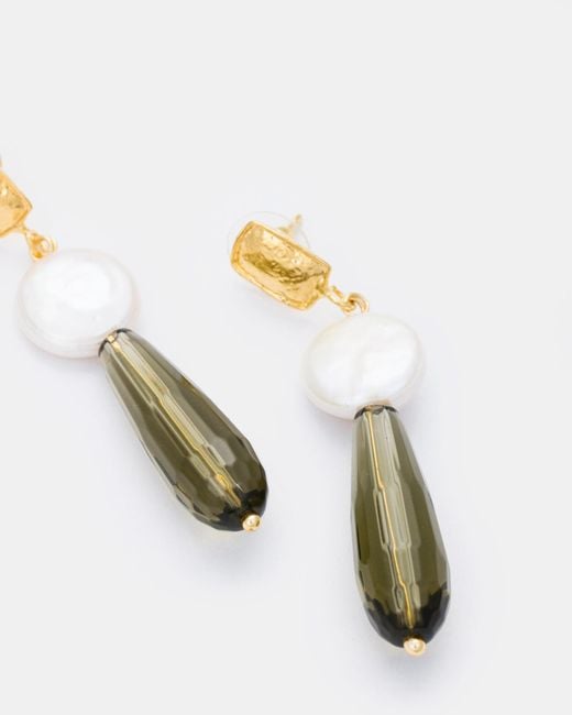 Kybele Studio White Ethereal Glow Earrings With Smoky Quartz & Pearls