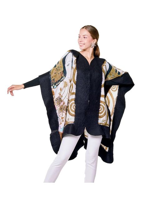 Lumina Eligma Black Poncho Mulberry Silk & Merino Handmade Felt