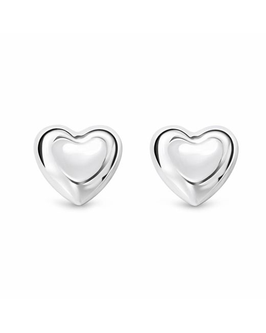 Unaloe Metallic Sterling Heart-Shaped Stud Earrings – Elegant Love-Inspired Jewelry, Polished Finish, Timeless Gift For Her