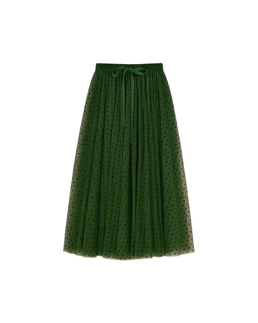Yumi' Green Mesh Heart Print Tulle Skirt