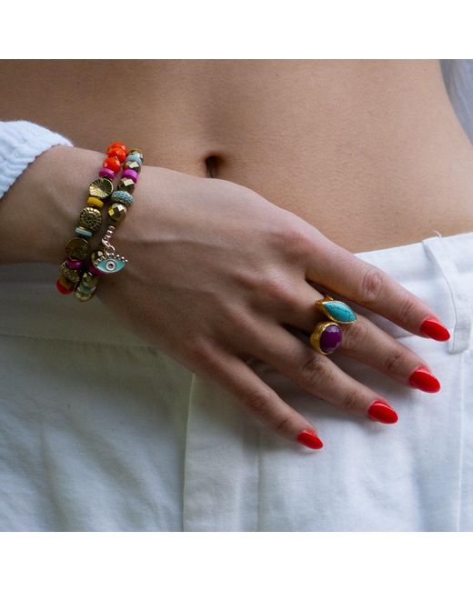 Ebru Jewelry Red Sunset Breeze Evil Eye Beaded Bracelet Set