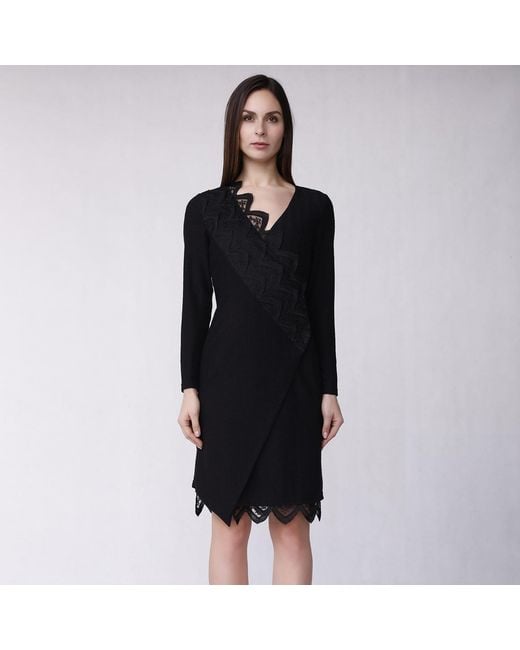 Smart and Joy Black Lace Edge Knitted Wrap Dress