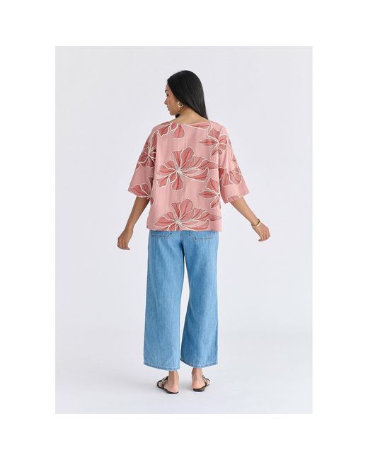 Paisie Pink Floral Embroidered Relax Fit Top