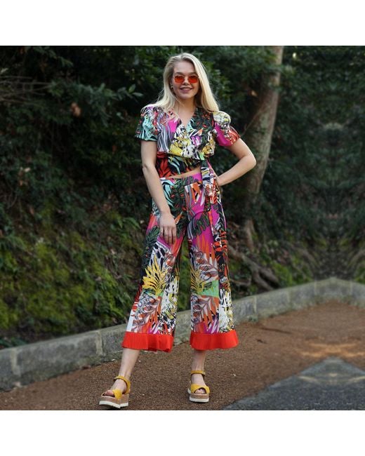 Lalipop Design Multicolor Double-Breasted Blouse With Abstract Floral-Print