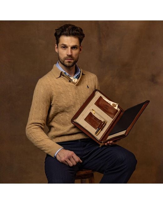Time Resistance Brown Leather Documents Folder Organizer
