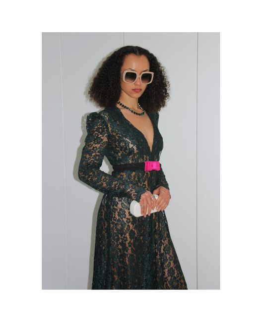 Couture to Your Door Green Sheer Lace Gothic Maxi Dress