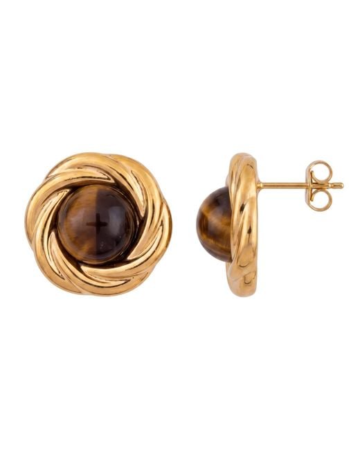 Latelita London Brown Dynasty Tigers Eye Knot Stud Earrings