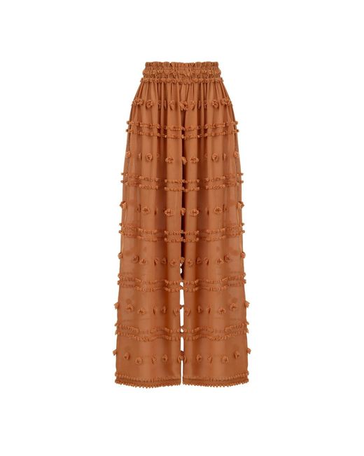Lilamie Brown Capri Loose Fit Elastic Waist Long Summer Pants-Brick