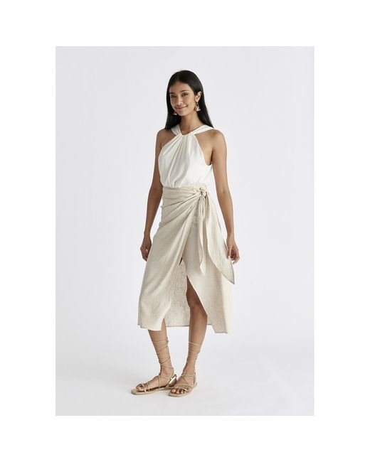 Paisie Natural Neutrals Linen Blend Wrap Skirt