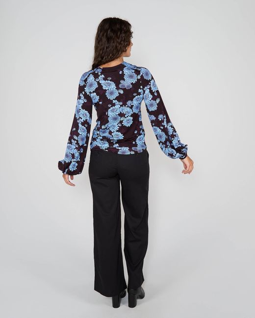 Lords of Harlech Blue Val Serious Floral Long Sleeve V-Neck Shirt