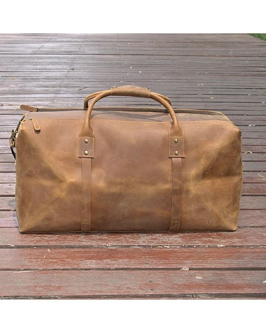 Touri Brown Genuine Leather Holdall Luggage Bag for men