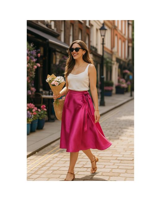Richa Sharma Pink Metallic Hued Wrap Around Midi Skirt