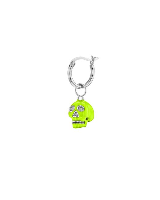 True Rocks White Sterling Silver & Neon Lime Green Mini Skull Charm On A Silver Hoop for men