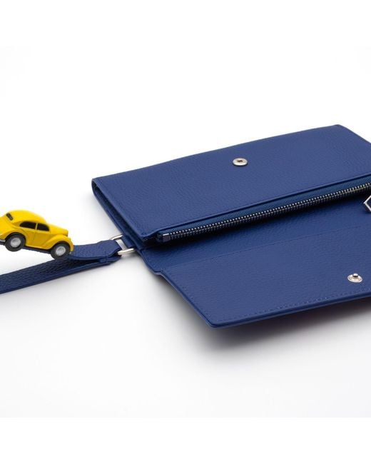 Absurde Blue Parking Leather Bifold Wallet With Car
