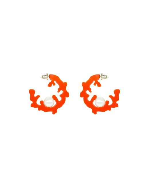 Gissa Bicalho Orange Handmade Hoop Coral And Pearl S