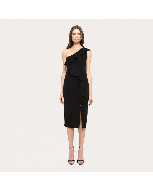 Nissa Black Ruffled Midi Dress
