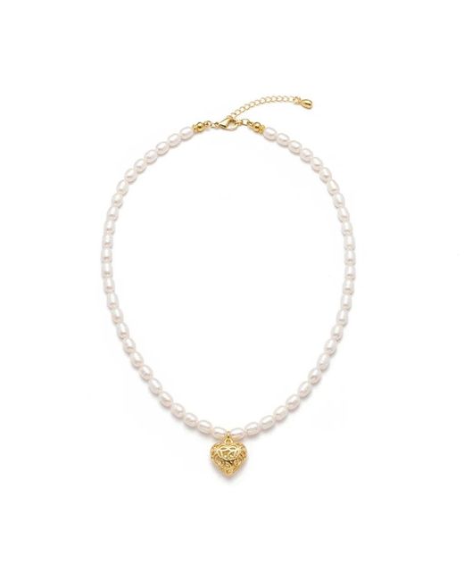 Angel Barocco Metallic Golden Heart Freshwater Pearl Necklace