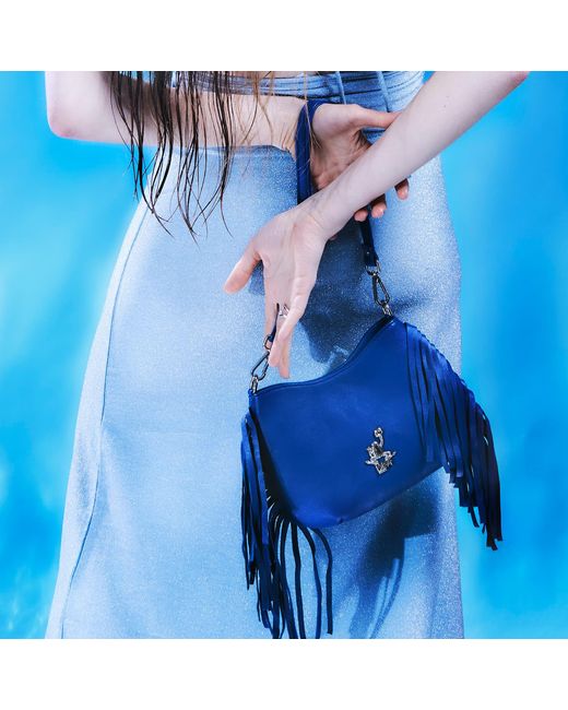 F3Rog by Rana Blue Cobalt Crossbody Mini Gordon Fringe Bag