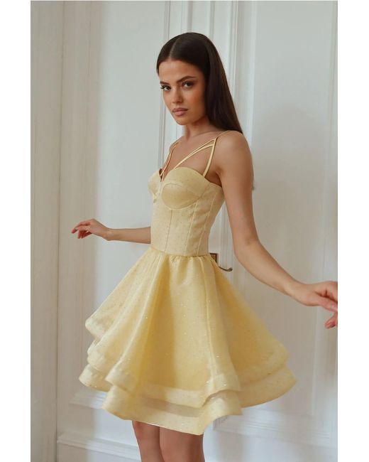 POST MERIDIEM Metallic Mini Bustier Dress With Rhinestones
